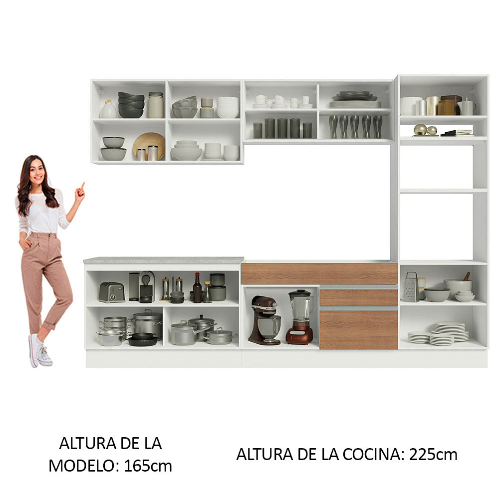 Cocina Integral 310 cm Con Mueble para Horno Blanco/Marrón Glamy Madesa
