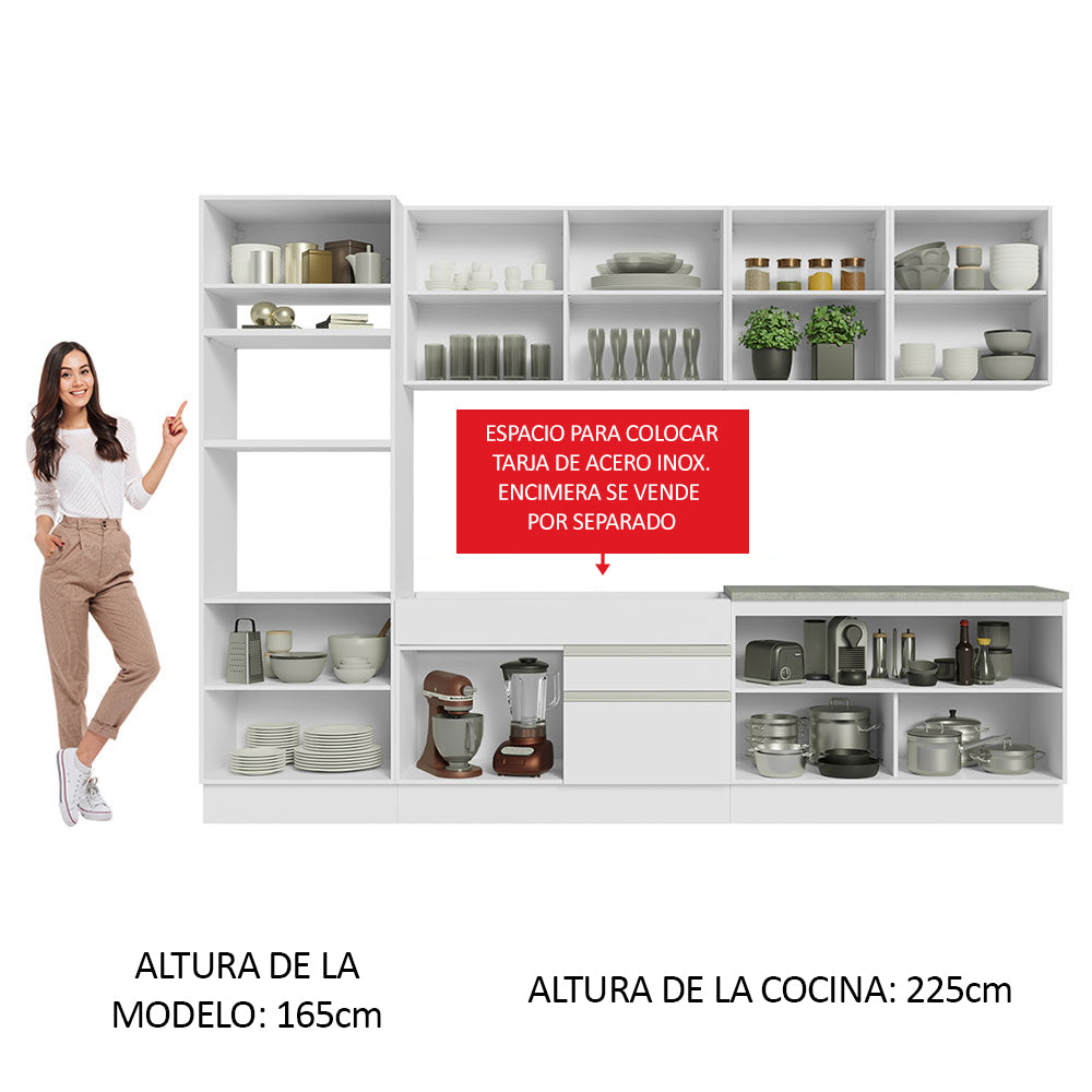 Cocina Integral 310 cm Con Mueble para Horno Blanco Glamy Madesa