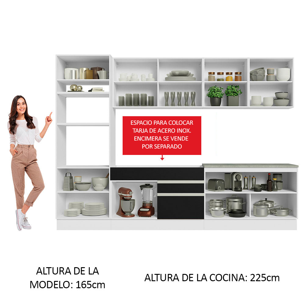 Cocina Integral 310 cm Con Mueble para Horno Blanco/Negro Glamy Madesa