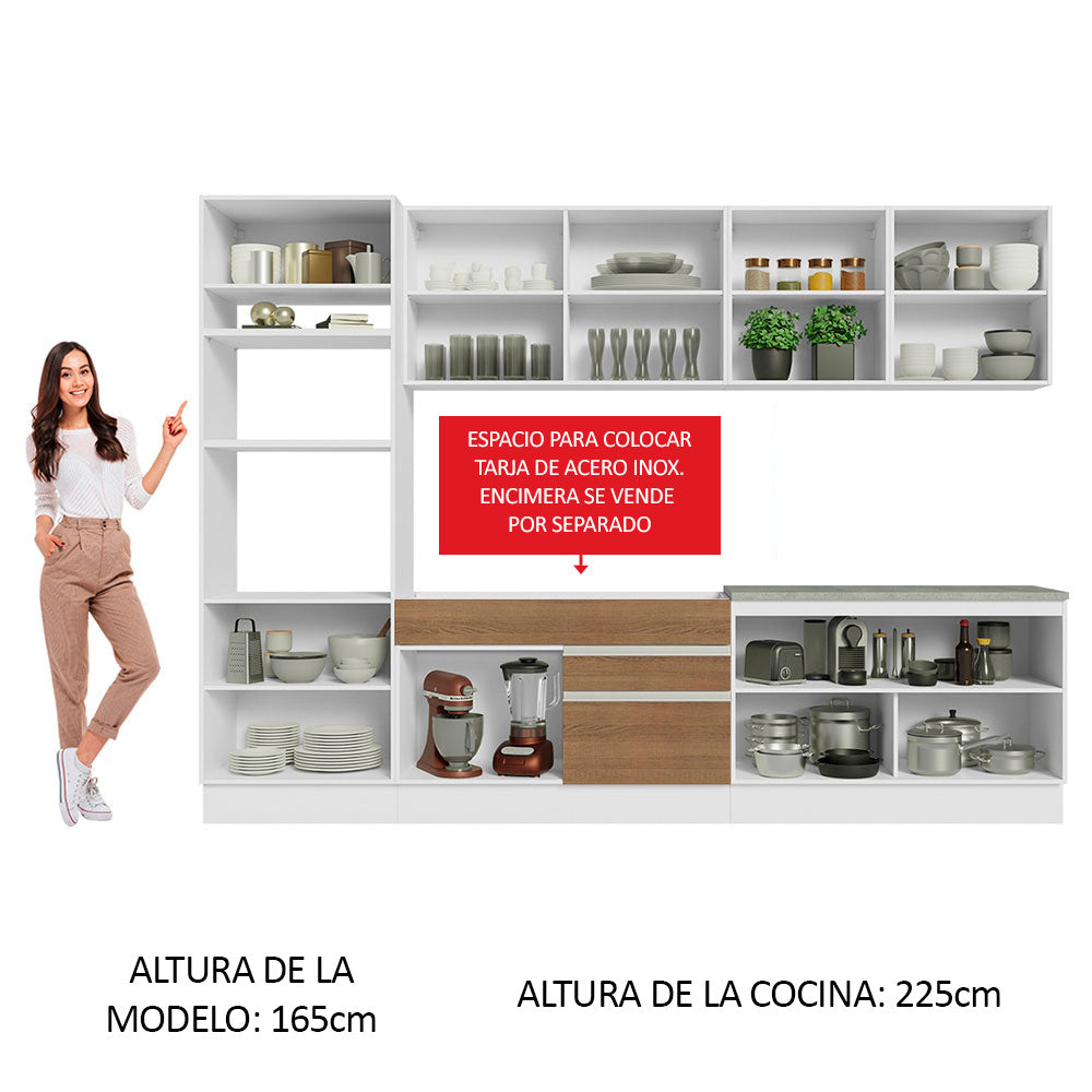 Cocina Integral 310 cm Con Mueble para Horno Blanco/Marrón Glamy Madesa