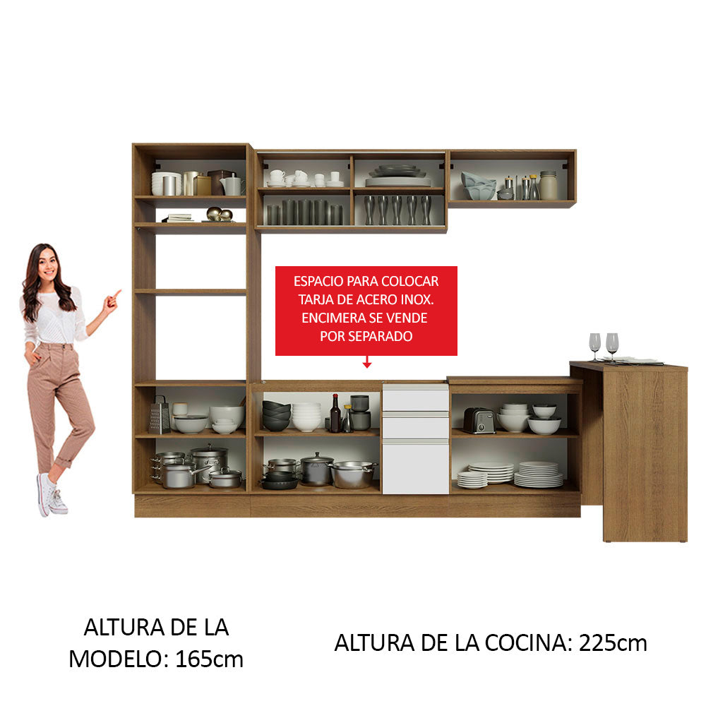 Kit Cocina Integral 315 cm y Barra de Cocina Marrón/Blanco Glamy Madesa