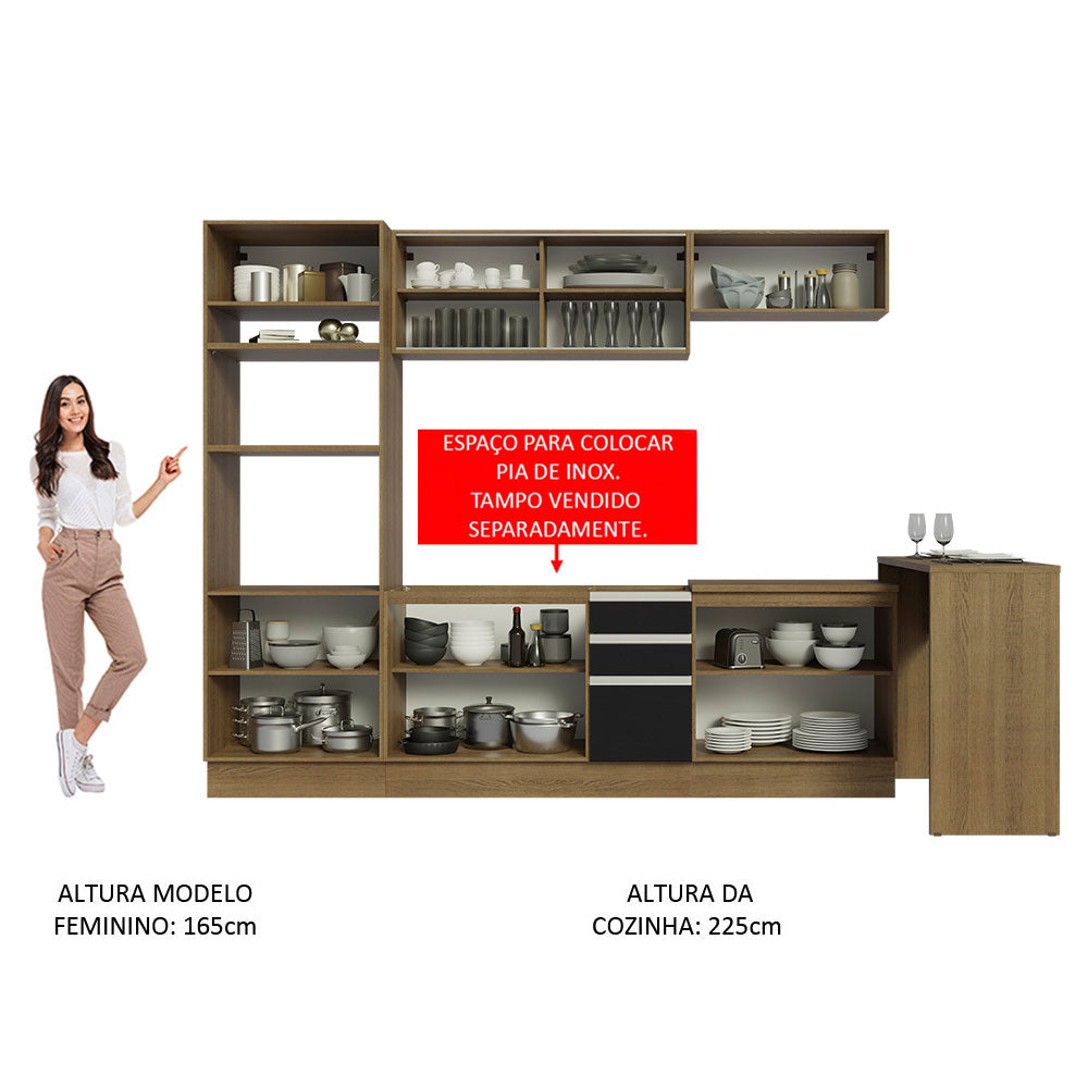 Cocina Integral 315cm Marrón/Negro Glamy 01