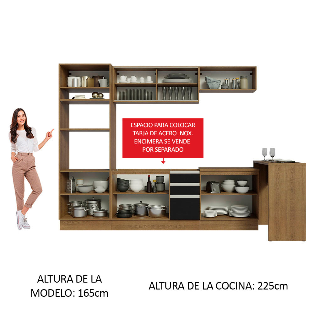 Kit Cocina Integral 315 cm y Barra de Cocina Marrón/Negro Glamy Madesa