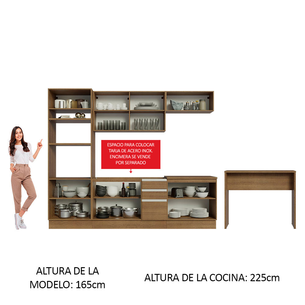 Kit Cocina Integral 385 cm y Barra de Cocina Marrón Glamy Madesa
