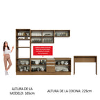 Kit Cocina Integral 385 cm y Barra de Cocina Marrón Glamy Madesa