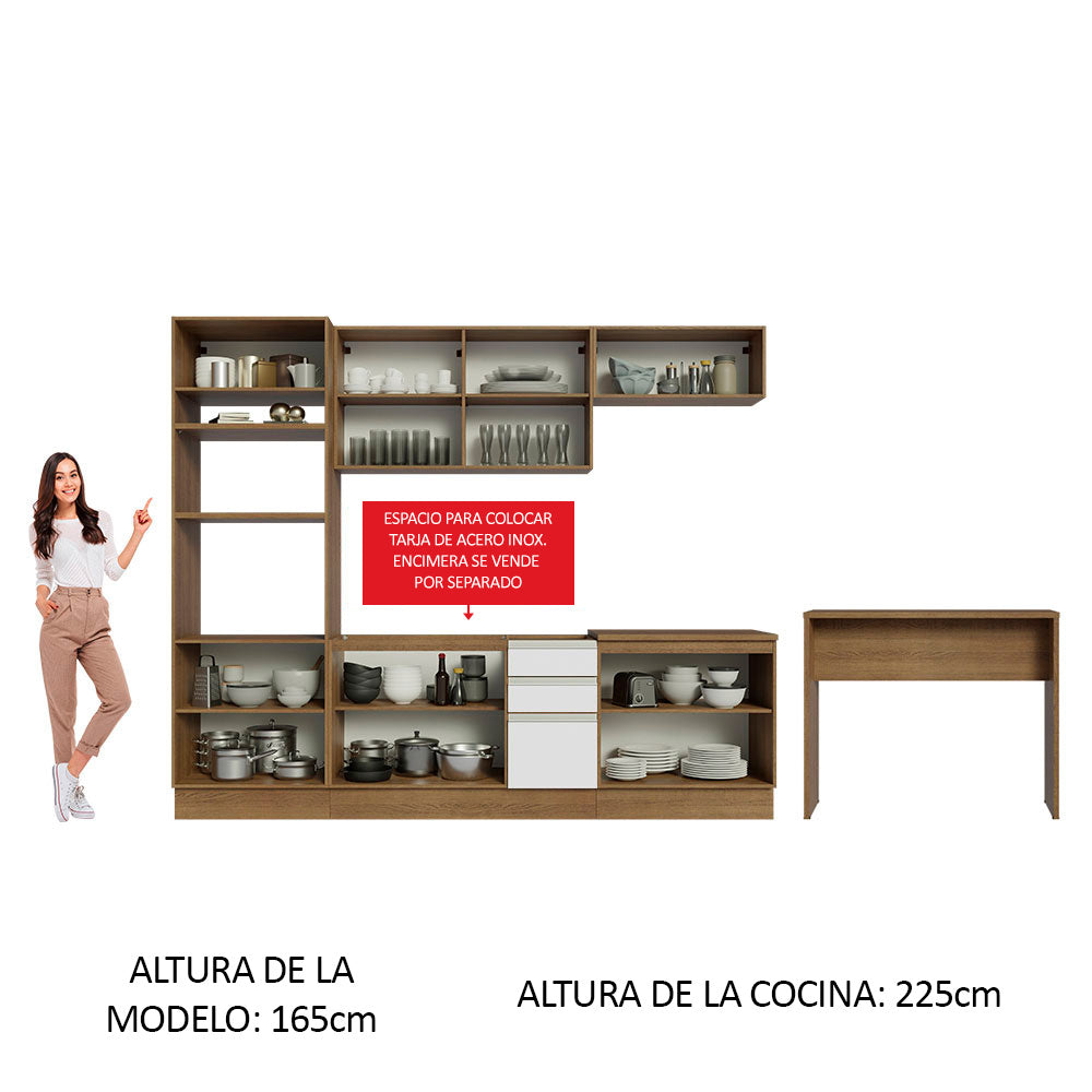 Kit Cocina Integral 385 cm y Barra de Cocina Marrón/Blanco Glamy Madesa