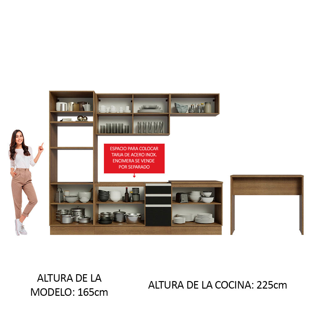 Kit Cocina Integral 315 cm y Barra de Cocina Marrón/Negro Glamy Madesa