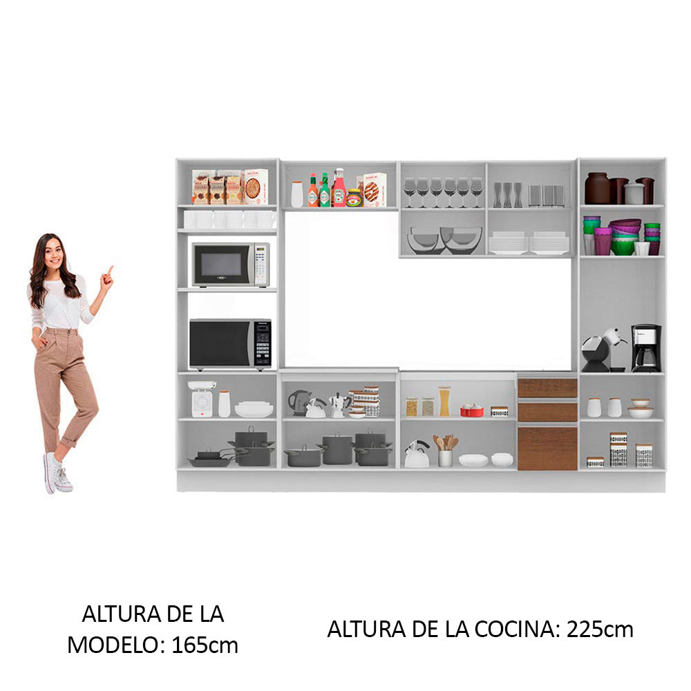 Cocina Integral 330 cm Con Mueble para Horno Blanco/Marrón Glamy Madesa