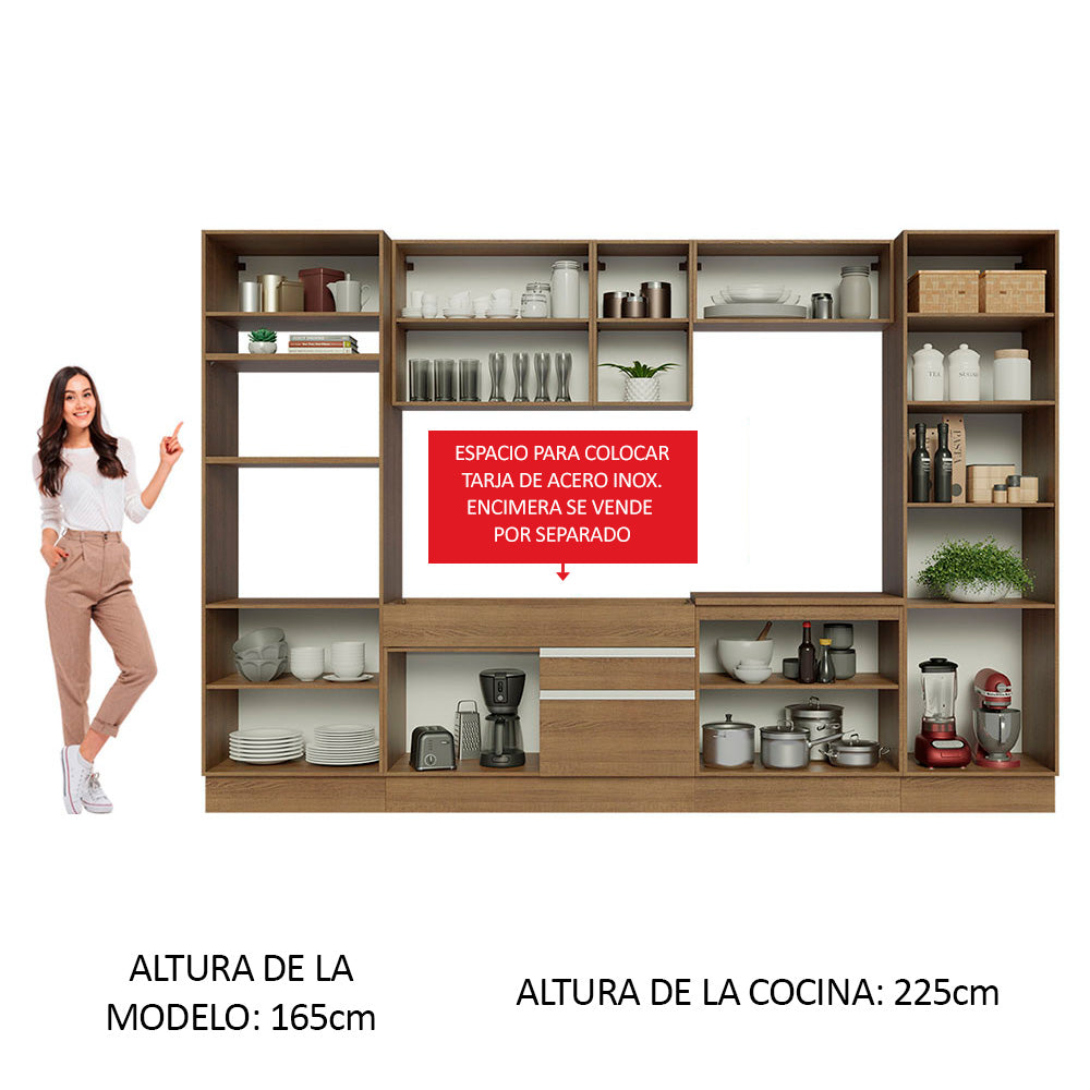 Cocina Integral 330 cm Con Mueble para Horno y Despensa Abierta Marrón Glamy Madesa