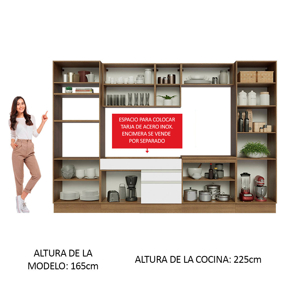 Cocina Integral 330 cm Con Mueble para Horno y Despensa Abierta Marrón/Blanco Glamy Madesa
