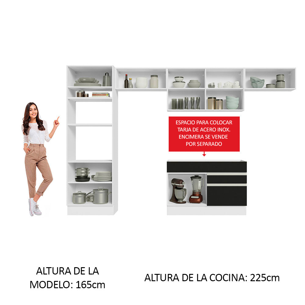 Cocina Integral 350 cm Con Mueble para Horno Blanco/Negro Glamy Madesa