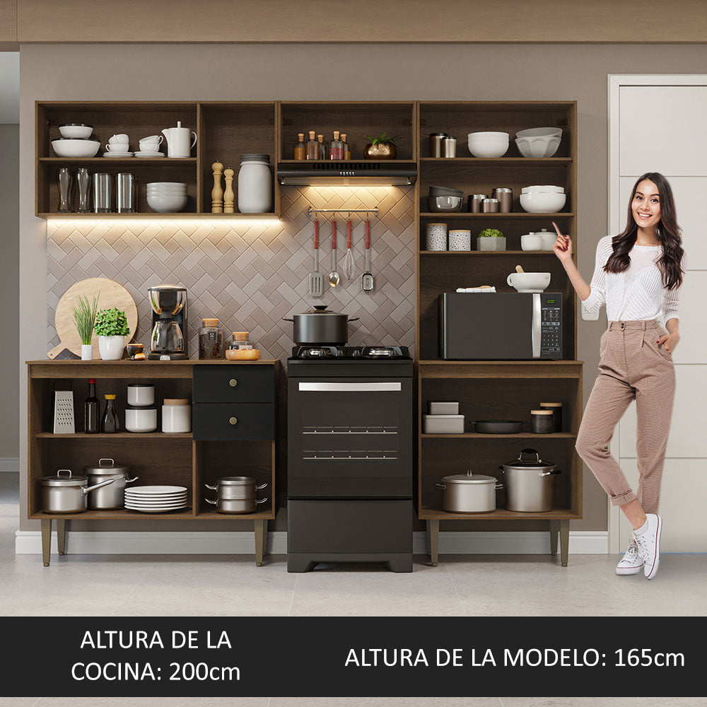 Cocina Compacta 235cm Marrón/Negro Gourmet 01