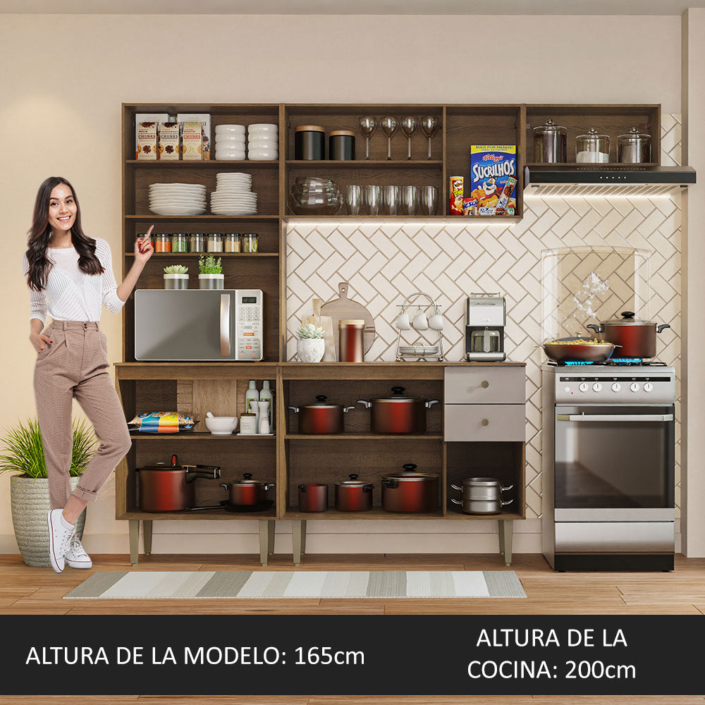 Cocina Compacta 235 cm Con Mueble para Horno Marrón/Crema Gourmet Madesa