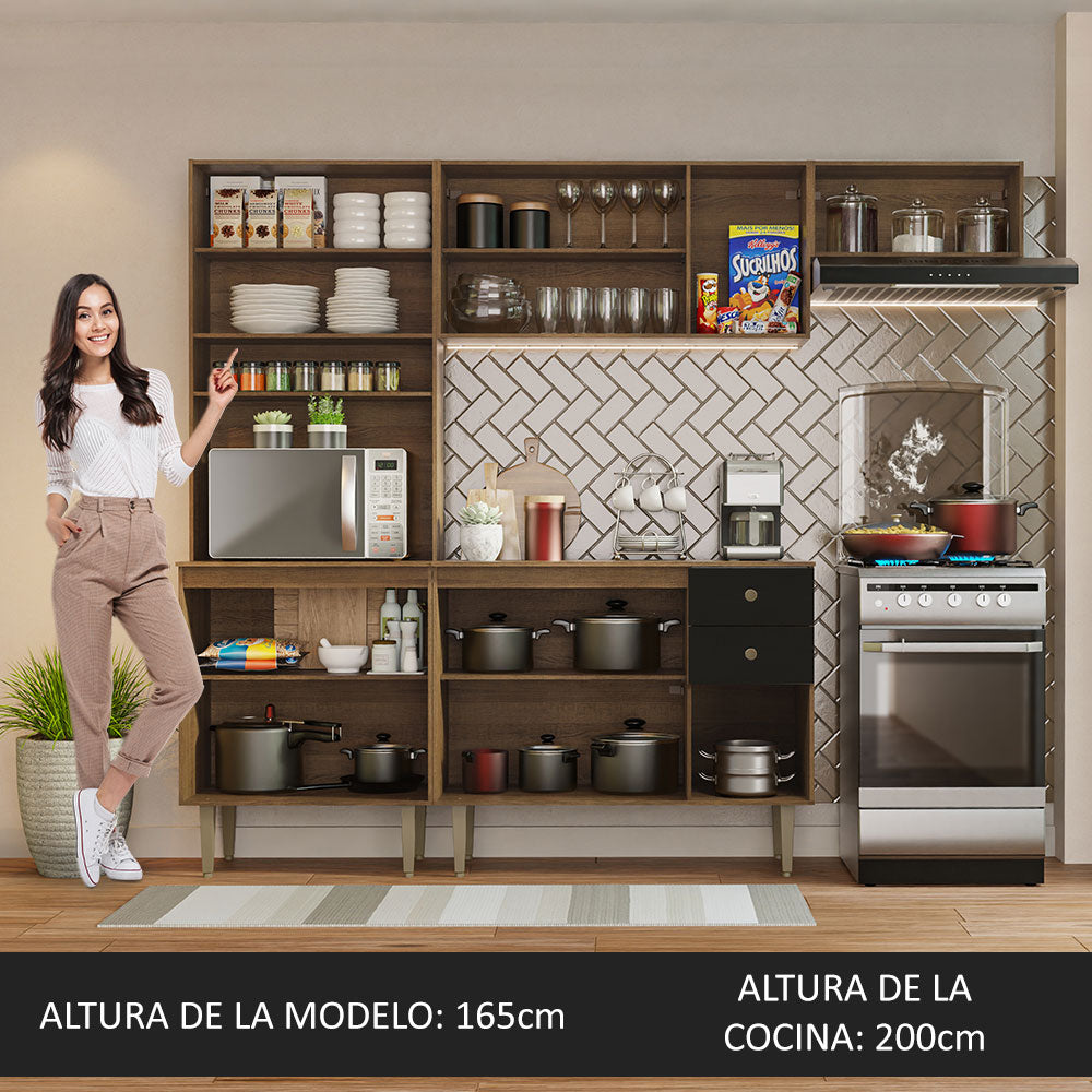 Cocina Compacta 235 cm Con Mueble para Horno Marrón/Negro Gourmet Madesa