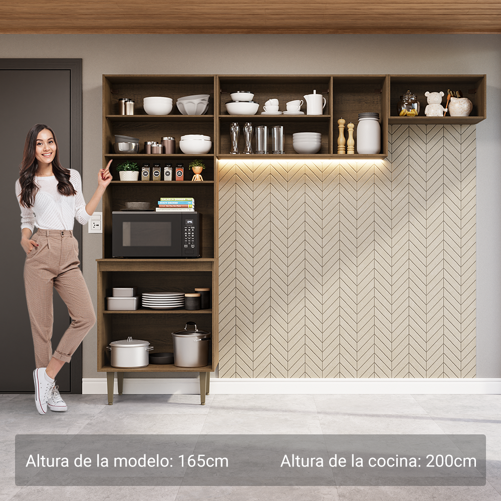 Cocina Compacta 235 cm Con Mueble para Horno Marrón/Negro Gourmet Madesa