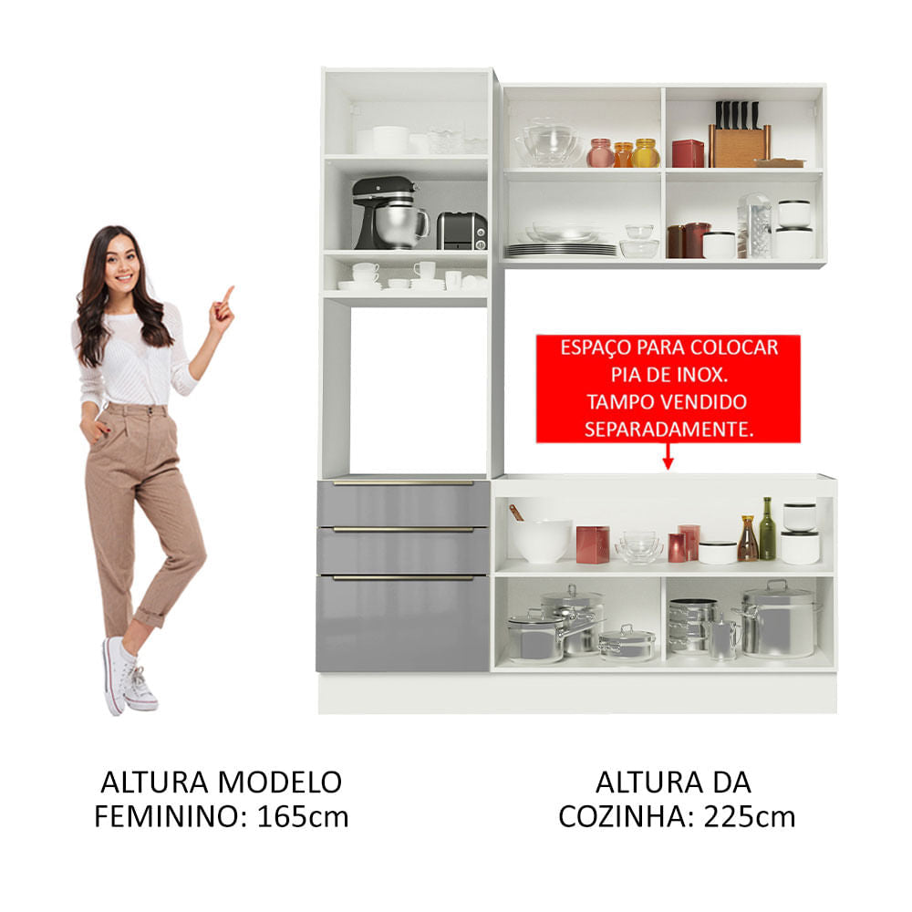 Cocina Integral 180cm Lux Blanco/Gris 01