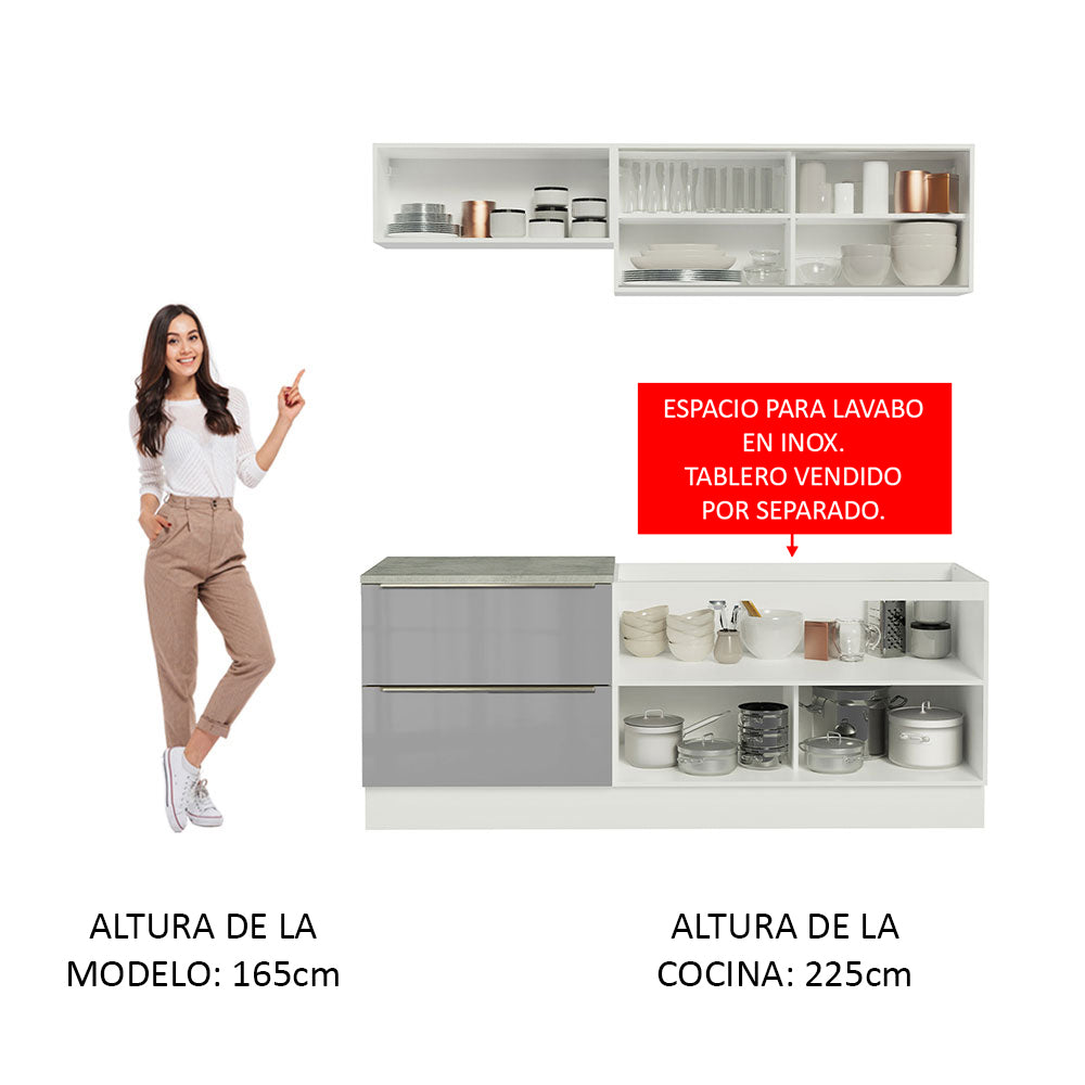 Cocina Integral 200cm Blanco/Gris Lux 01