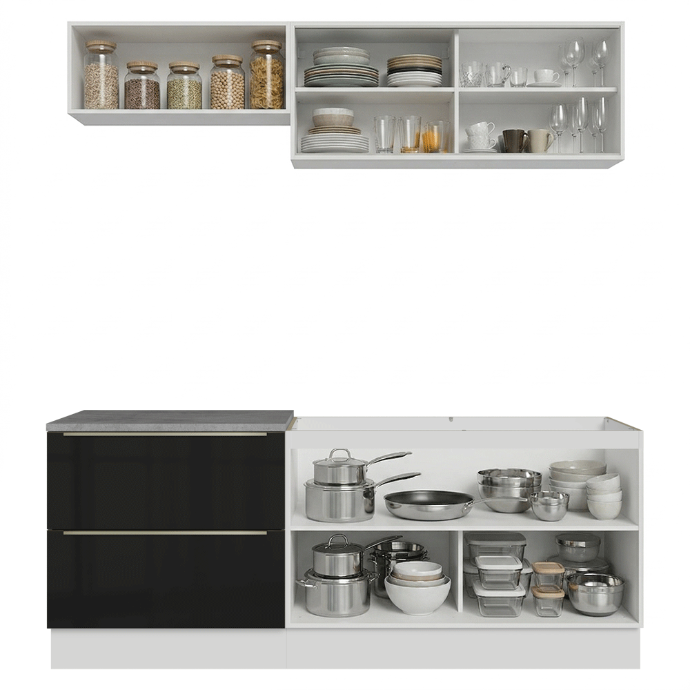 Cocina Integral 200 cm Blanco/Negro Lux Madesa 07