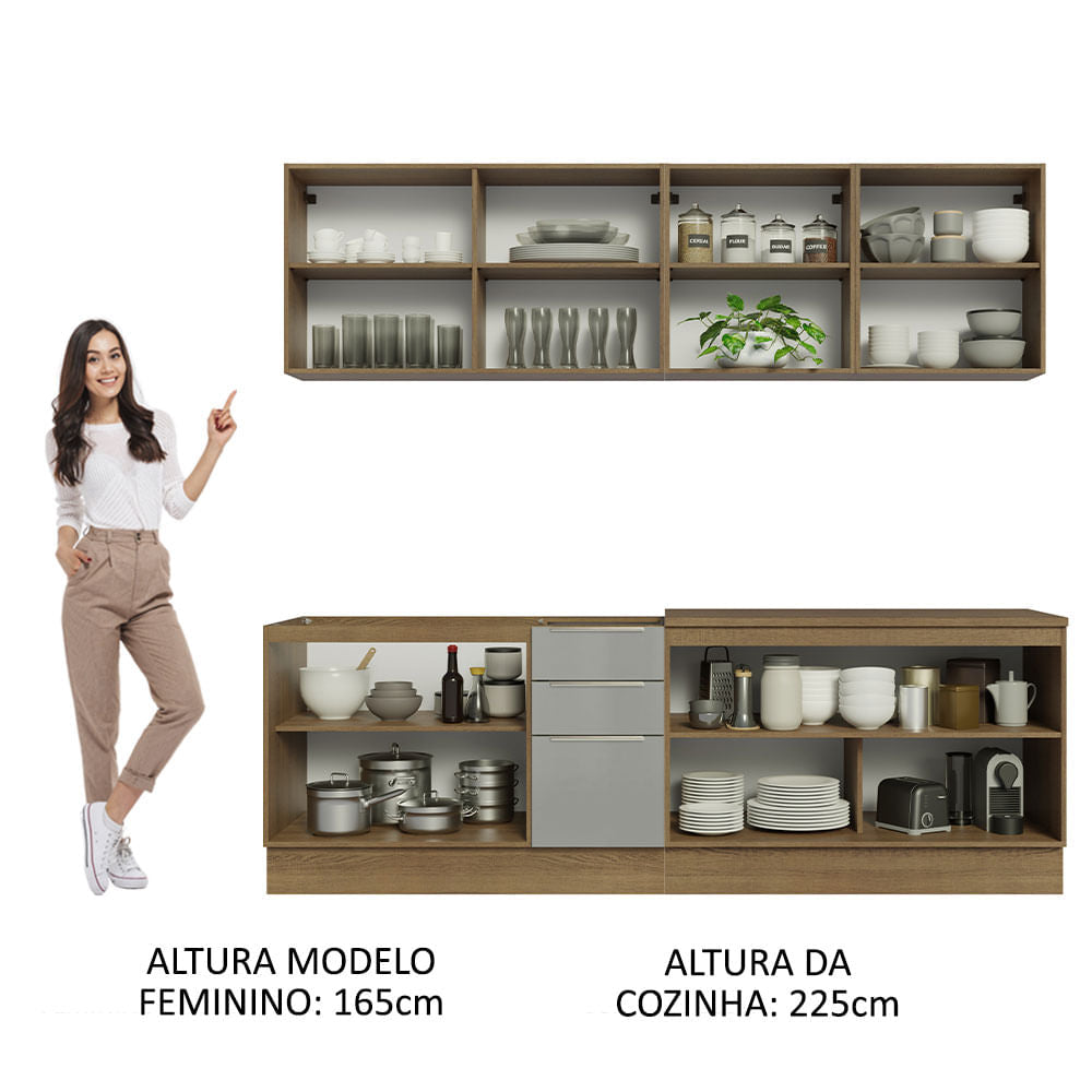 Cocina Integral 240cm Lux Marrón/Gris 05