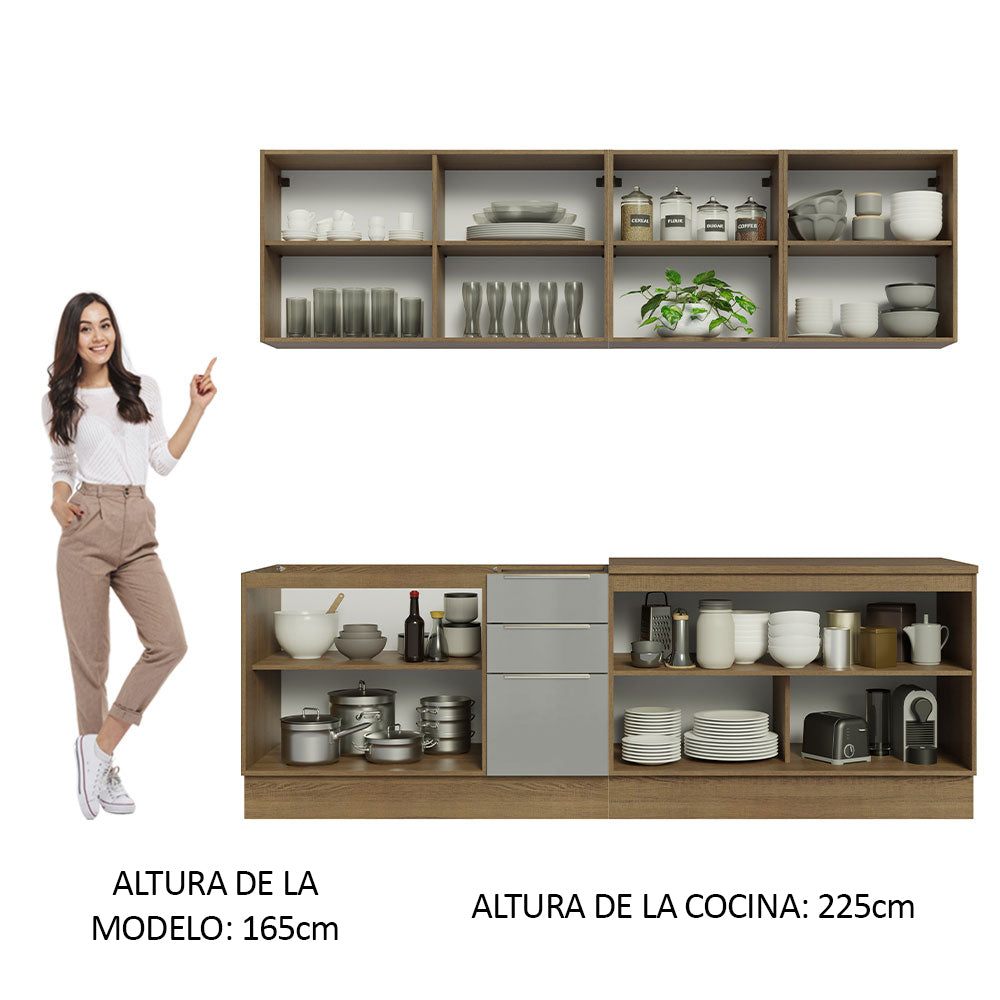 Cocina Integral 240cm Lux Marrón/Gris 05