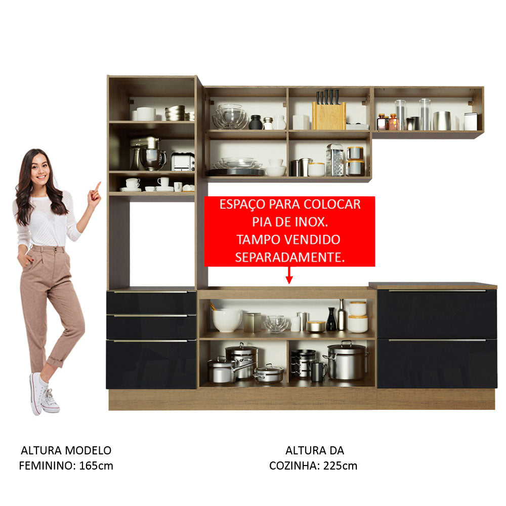 Cocina Integral 260cm Marrón/Negro Lux 01