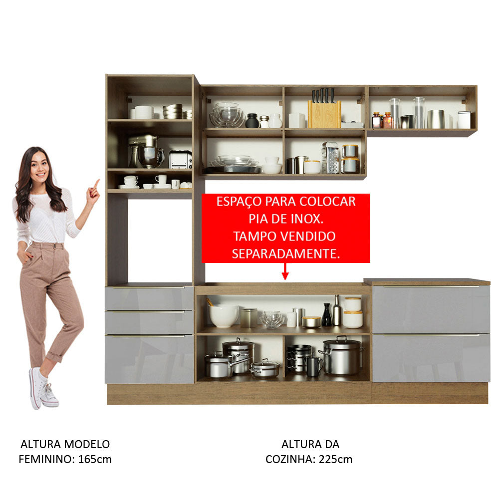 Cocina Integral 260cm Marrón/Gris Lux 01