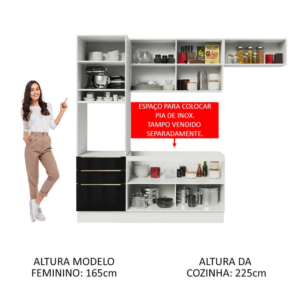 Cocina Integral 260cm Lux Blanco/Negro 03