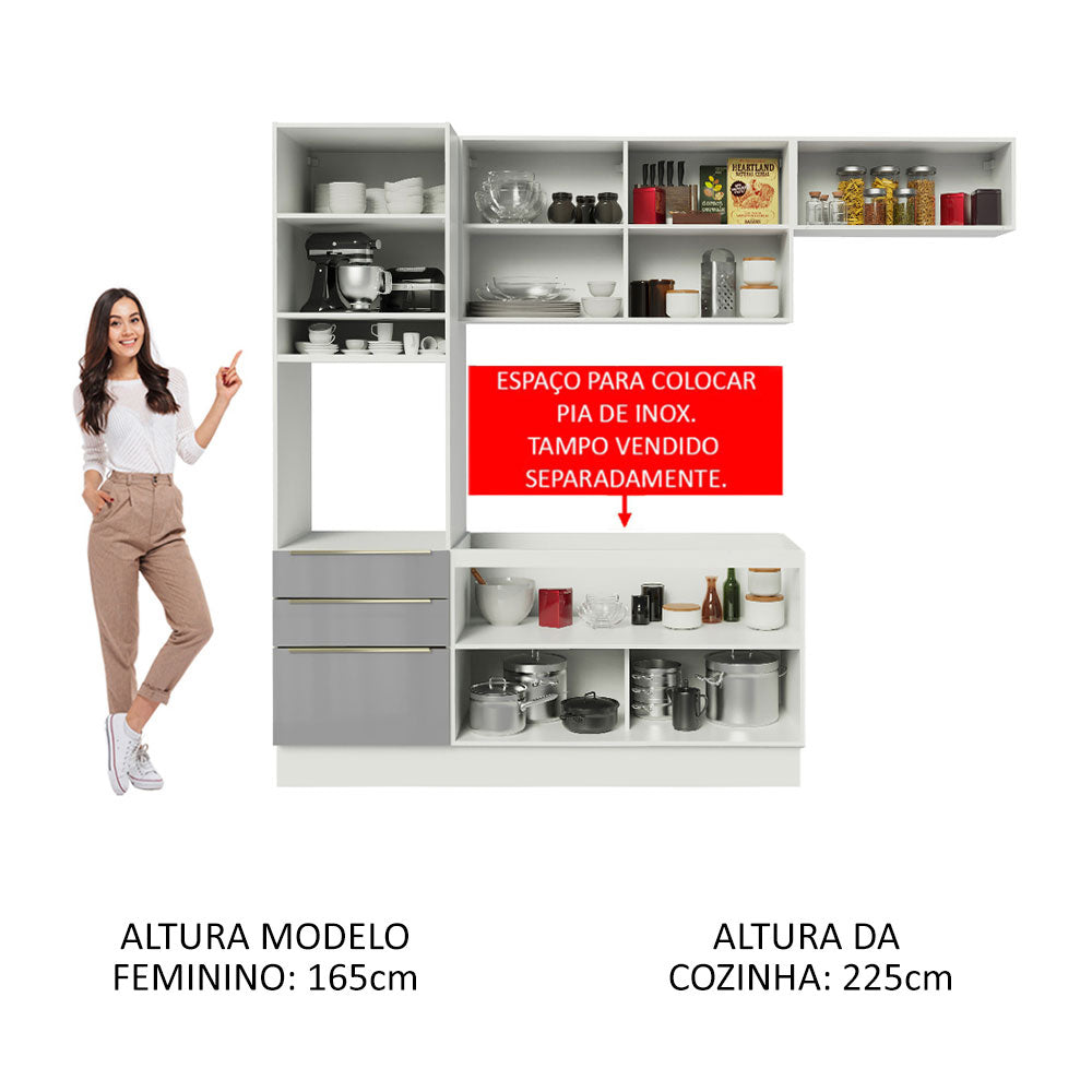 Cocina Integral 260cm Lux Blanco/Gris 03