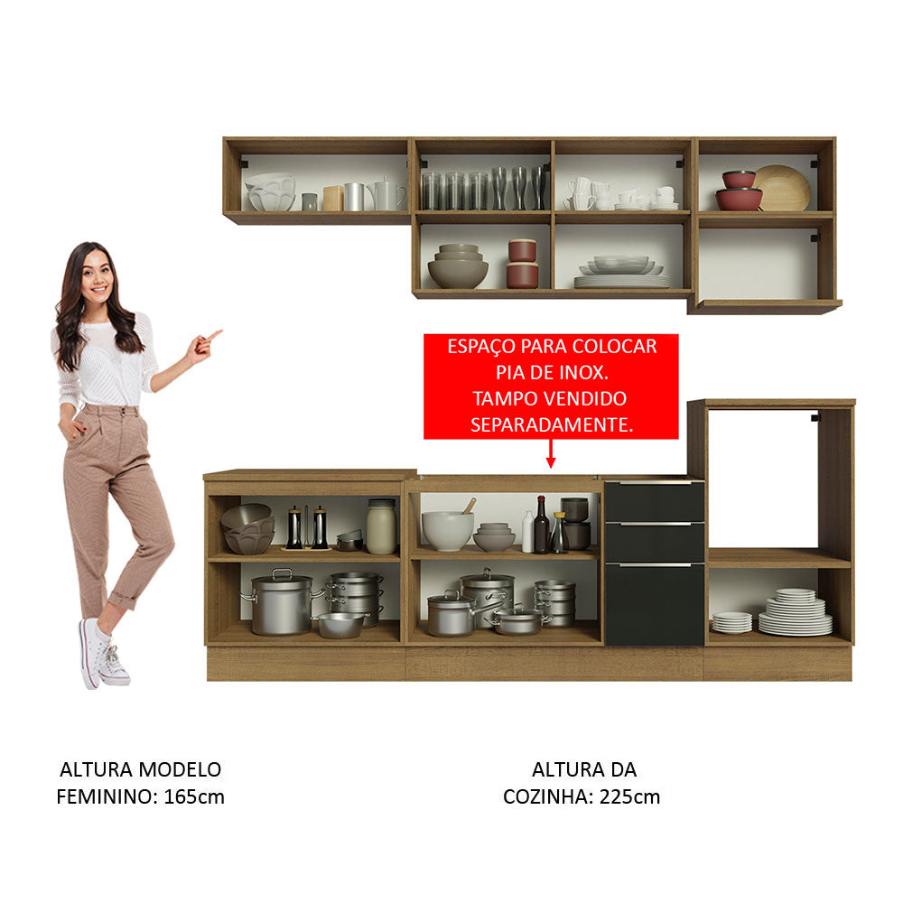 Cocina Integral 260 cm Marrón/Negro Lux Madesa