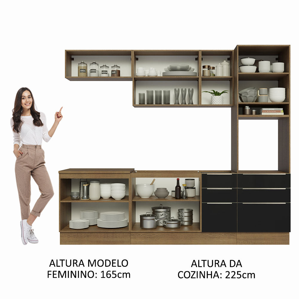 Cocina Integral 260cm Marrón/Negro Lux 08