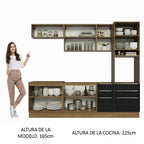 Cocina Integral 260 x 60 cm 8 Puertas 6 Cajones Con Mueble para Horno Marrón/Negro Lux Madesa