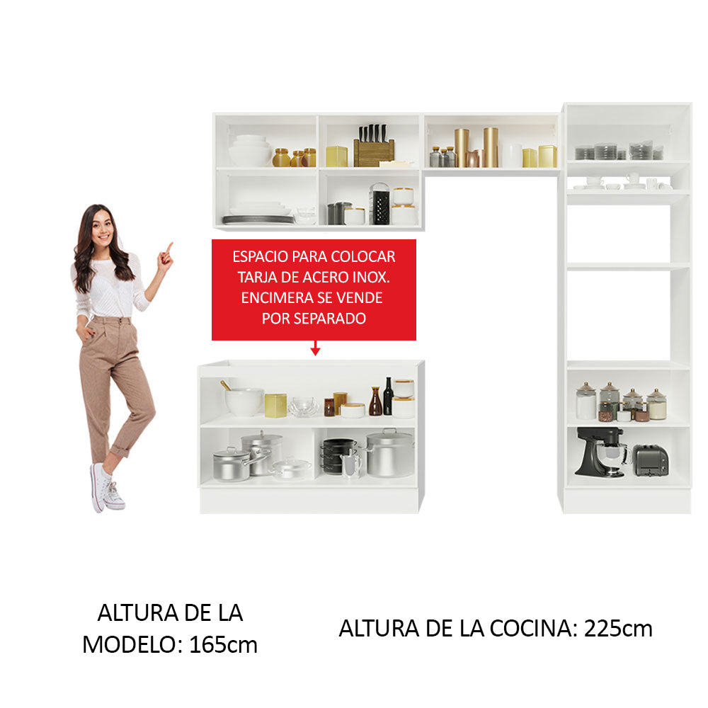Cocina Integral 270 x 60 cm Con Mueble para Horno Blanco/Negro Lux Madesa