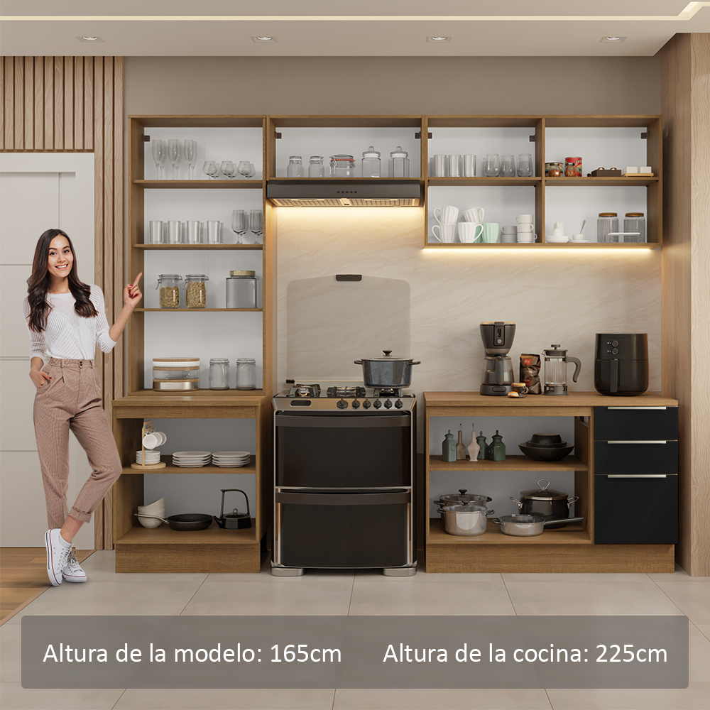 Cocina Integral 270cm Marrón/Negro Lux 04