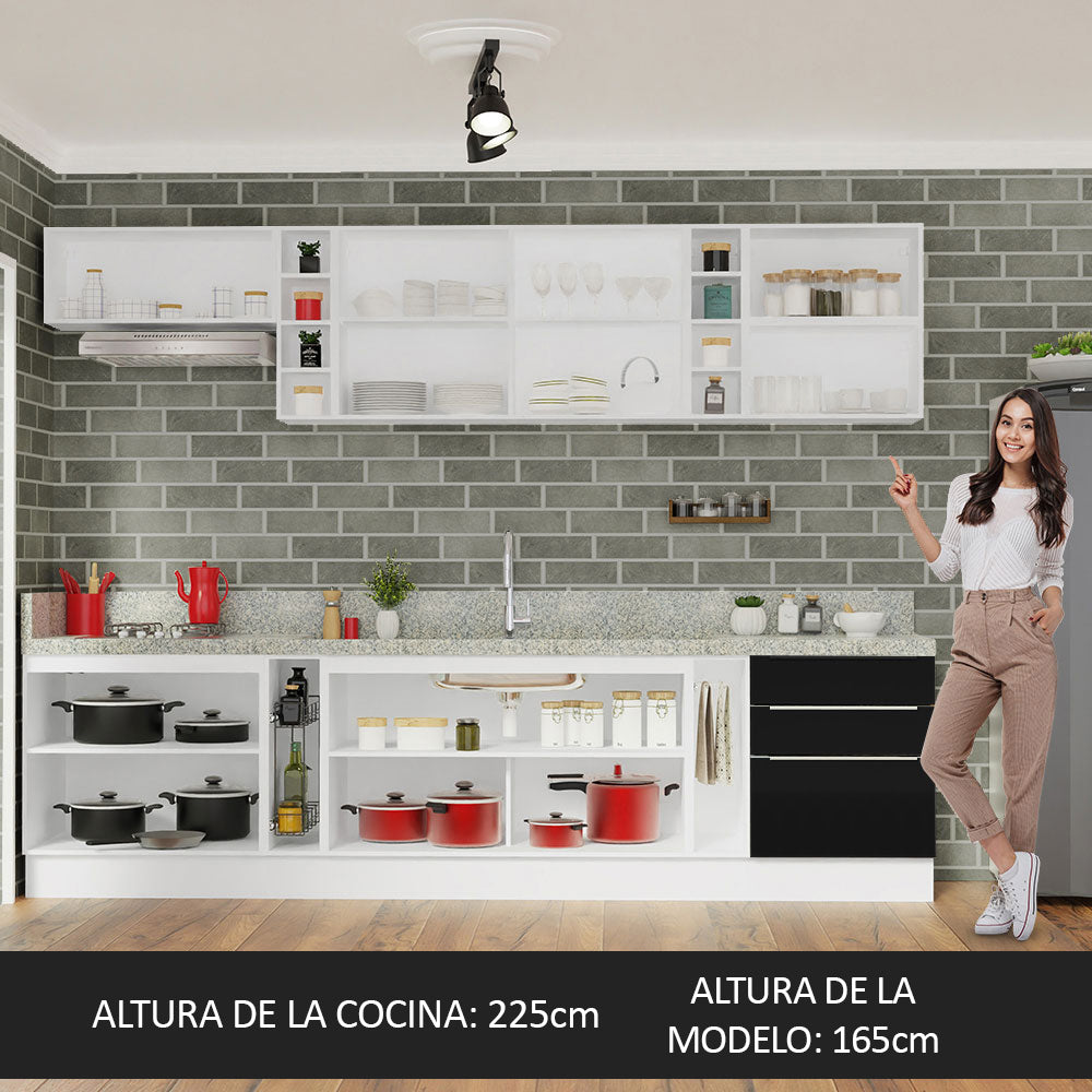 Cocina Integral 300cm Blanco/Negro Lux de Sabrina