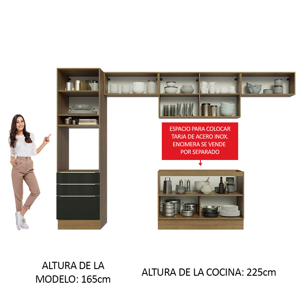 Cocina Integral 340 cm Lux Marrón/Negro 01