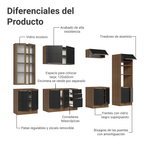 Cocina Integral 340 x 60 cm 14 Puertas 3 Cajones Con Vitrina Marrón/Negro Lux Madesa 02