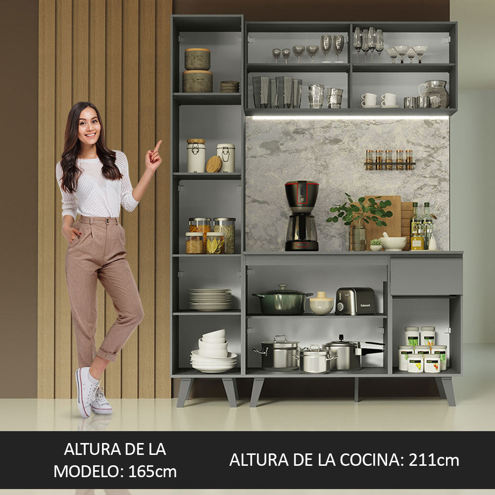 Cocina Compacta 160 cm Gris Nice Madesa