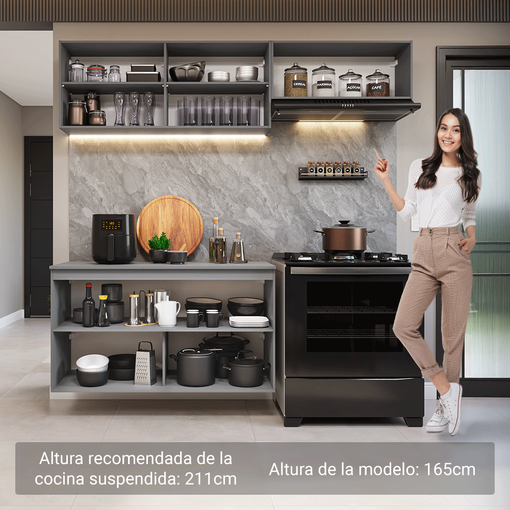 Cocina Compacta 200 cm Sin Patas Nice Gris 02