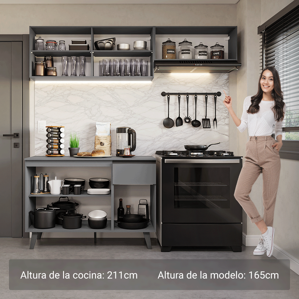 Cocina Compacta 200cm Gris Nice Madesa 03