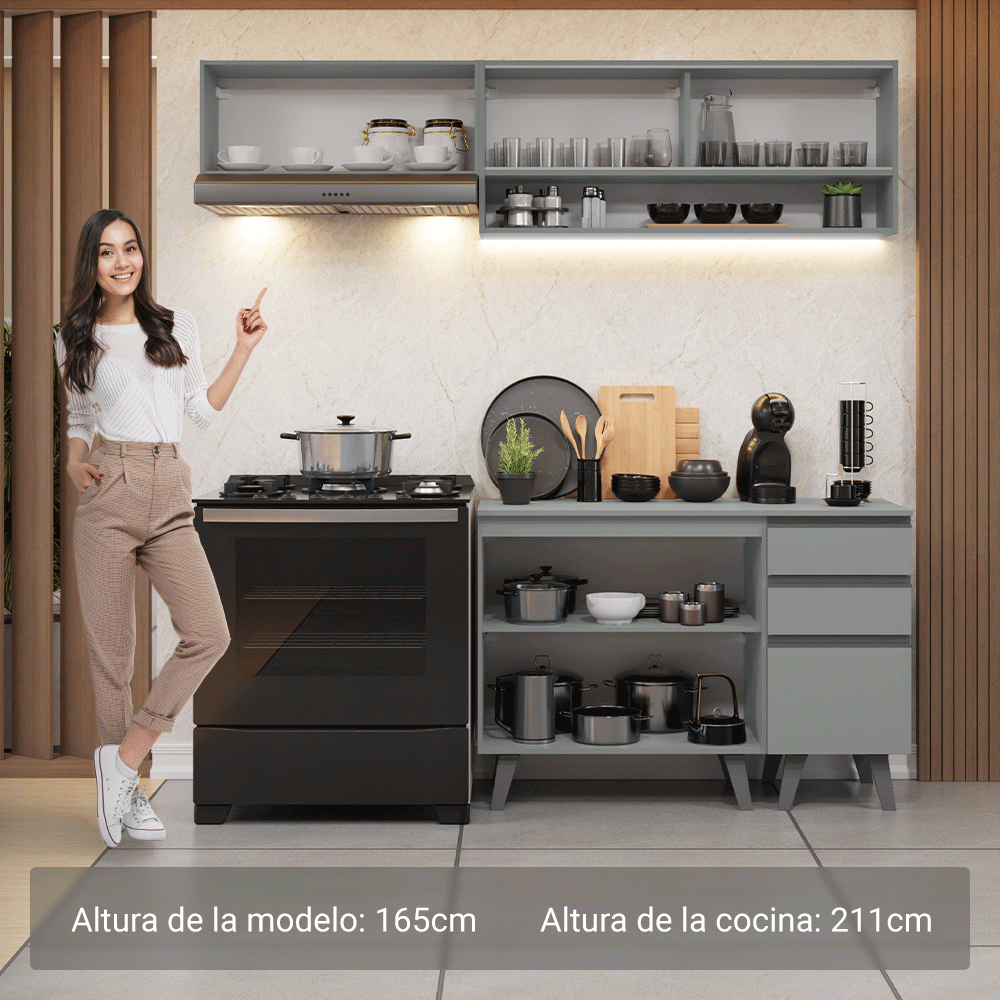 Cocina Compacta 200cm Gris Nice Madesa 13