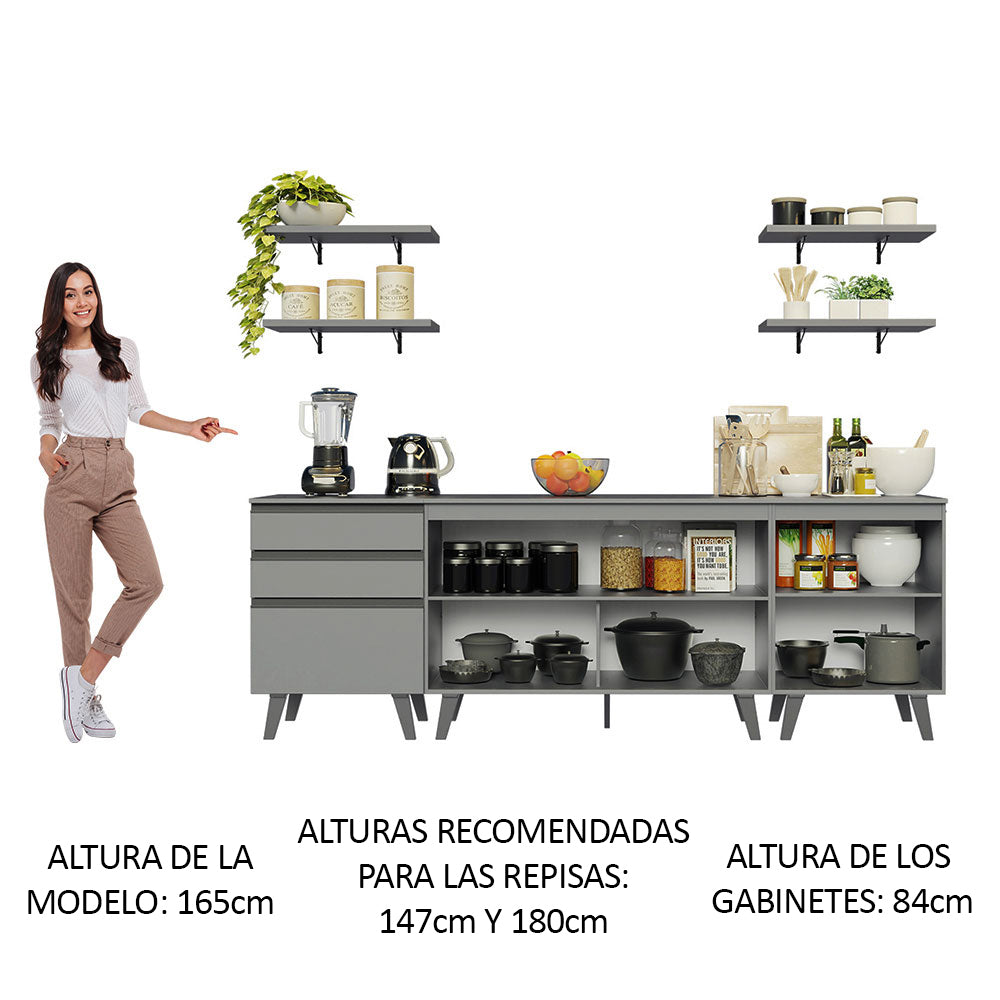 Cocina Compacta 240cm Gris Nice Madesa 01