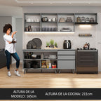Cocina Integral 260 x 52 cm 6 Puertas 3 Cajones Gris Nice Madesa