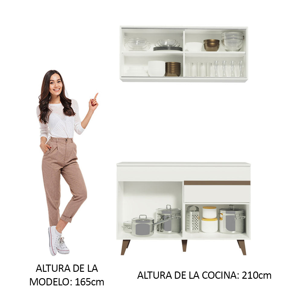Cocina Compacta 120 x 52 cm 4 Puertas 1 Cajón Blanco Reims Madesa