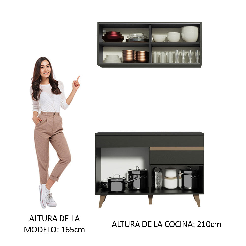 Cocina Compacta 120 x 52 cm 4 Puertas 1 Cajón Negro Reims Madesa
