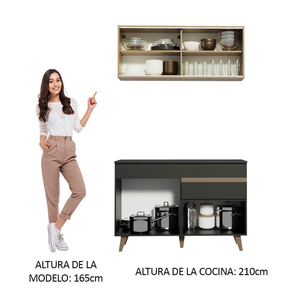 Cocina Compacta 120 cm Negro/Marrón Reims Madesa