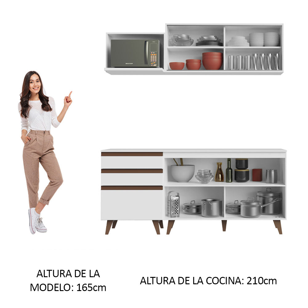 Cocina Compacta 180 x 52 cm 4 Puertas 3 Cajones Blanco Reims Madesa