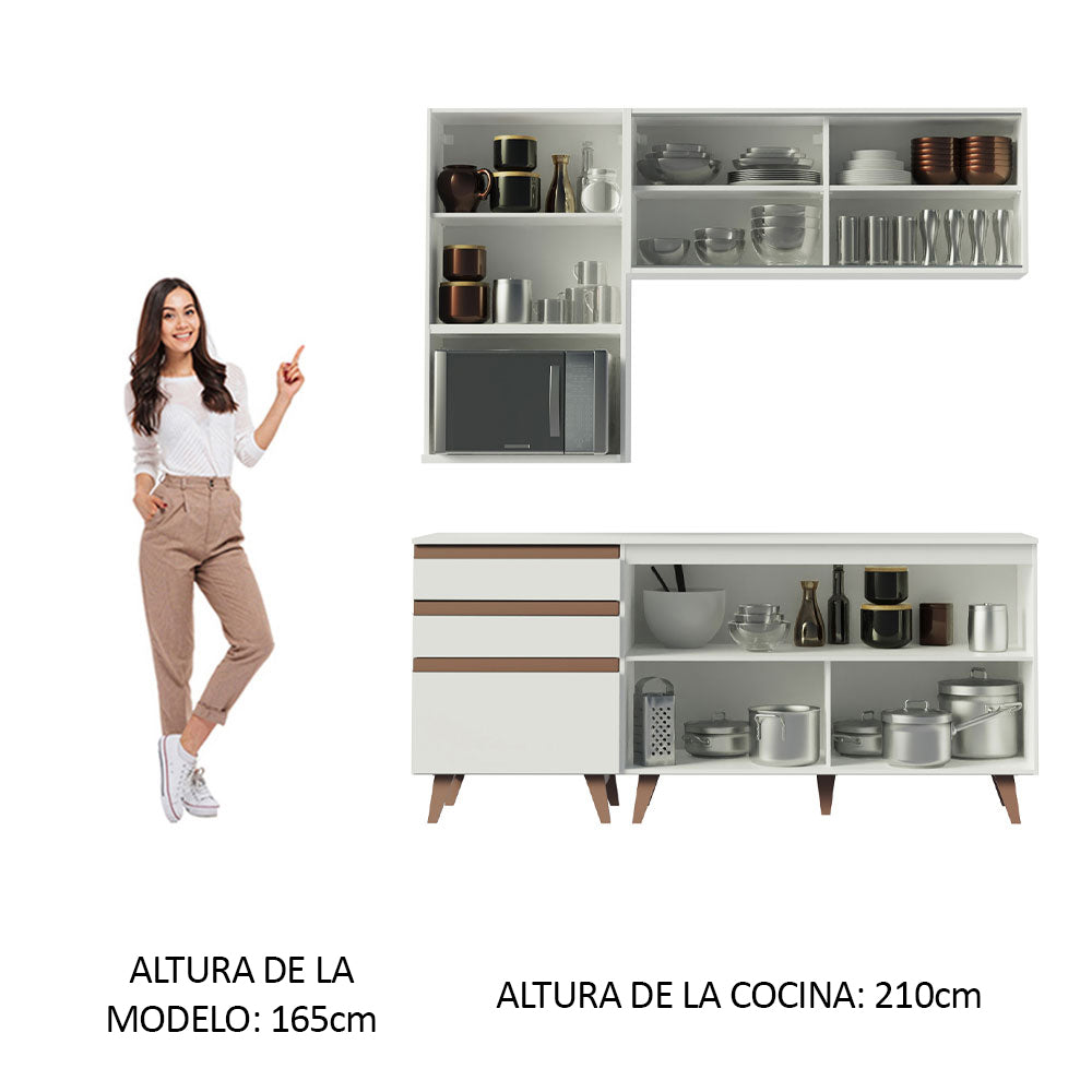 Cocina Compacta 180 x 52 cm 5 Puertas 3 Cajones Blanco Reims Madesa 01