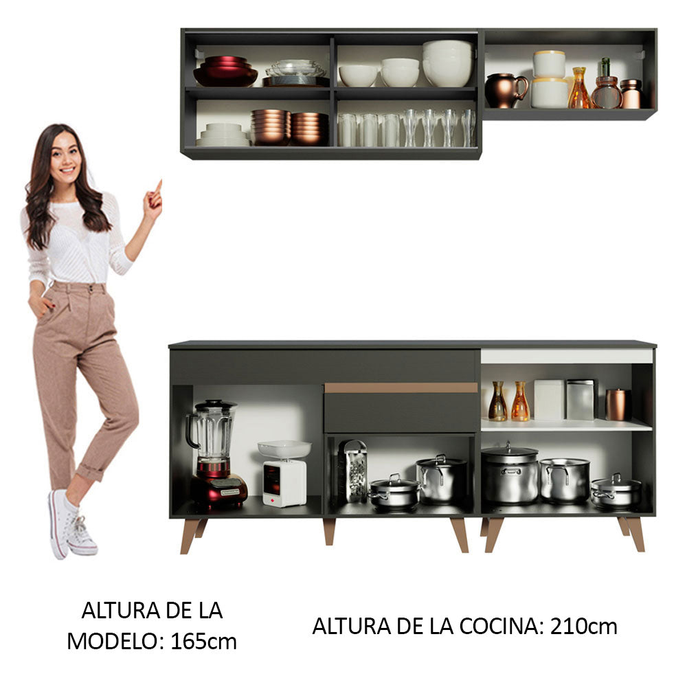 Cocina Compacta 190 x 52 cm 7 Puertas 1 Cajón Negro Reims Madesa