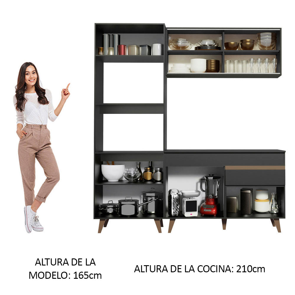 Cocina Compacta 190 cm Con Mueble para Horno Negro Reims Madesa