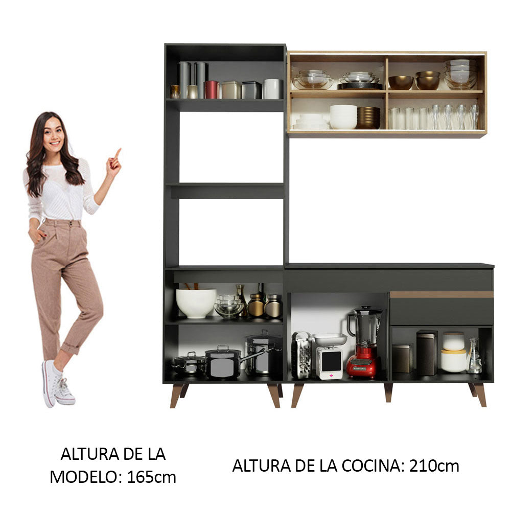 Cocina Compacta 190 cm Con Mueble para Horno Negro/Marrón Reims Madesa